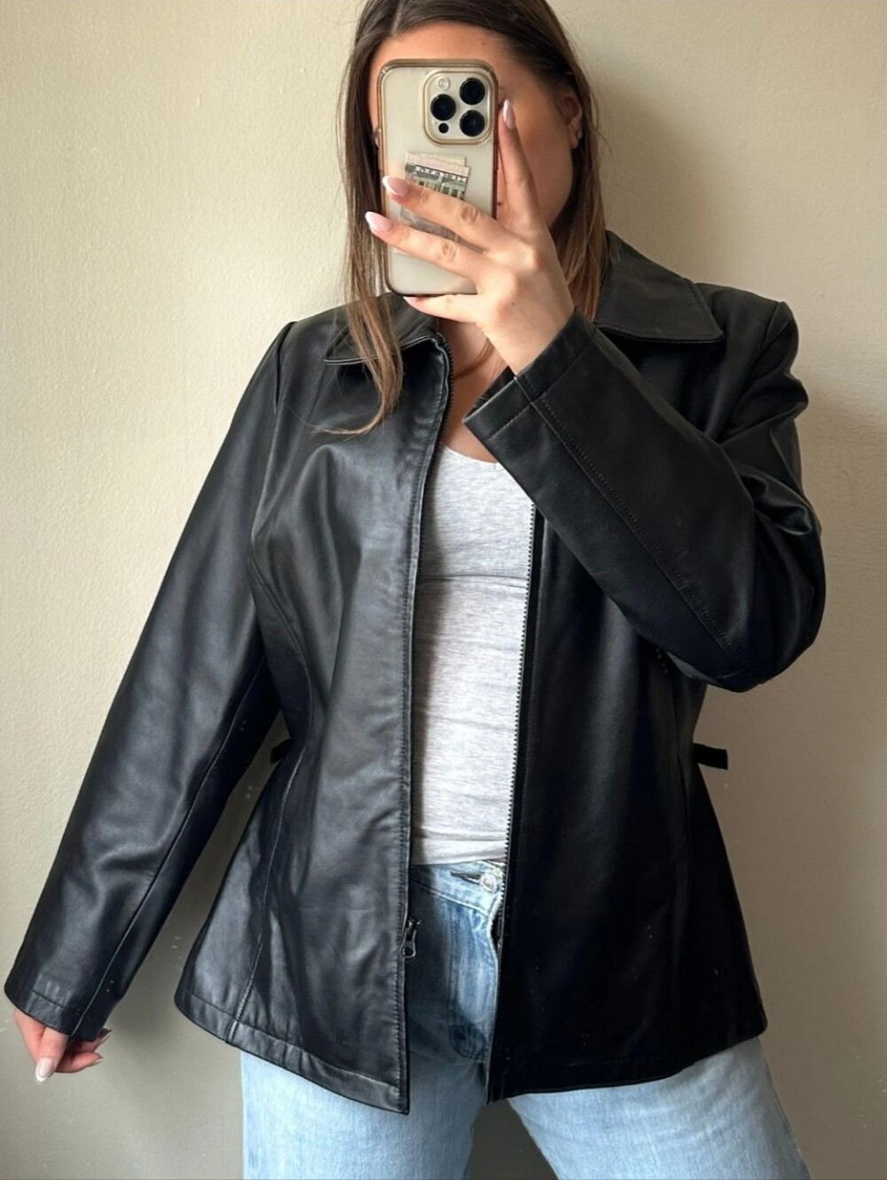 Juluet Michelle Black Leather Zip-Front Women's Jacket Sz.M
